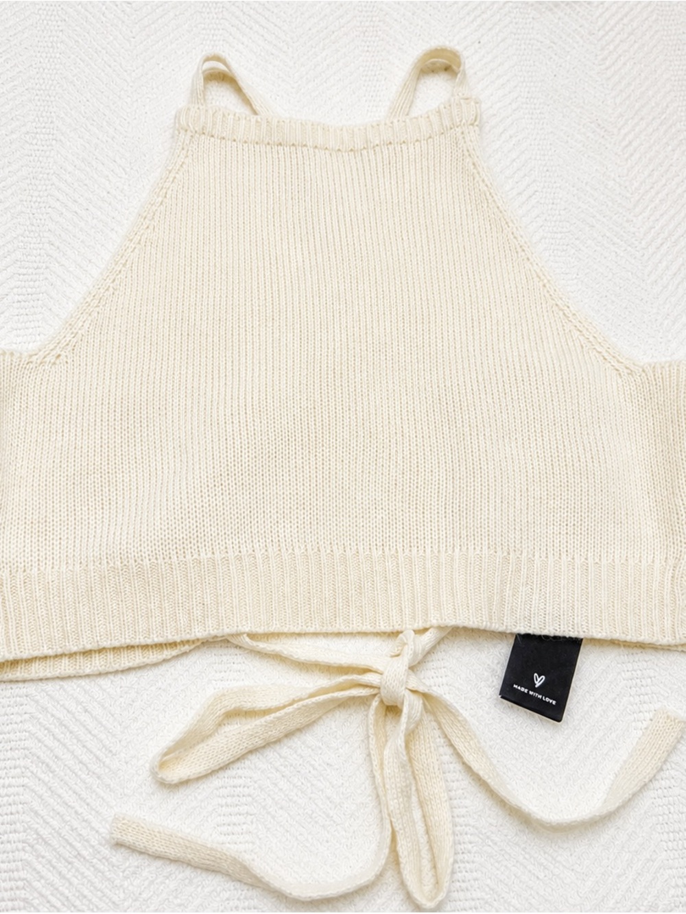 Lulu's Cream Knit Halter Tie-Back Crop Tank